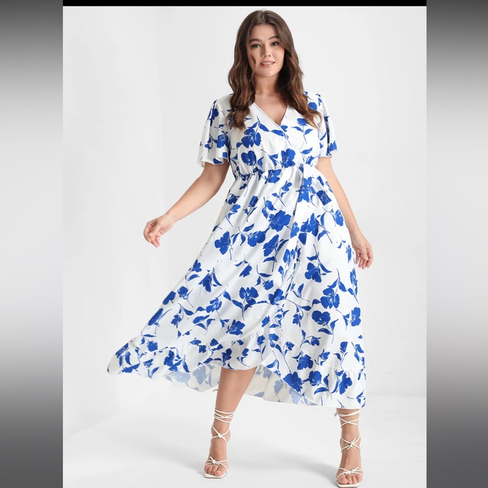 Floral Ruffle Knot Side Wrap Dress